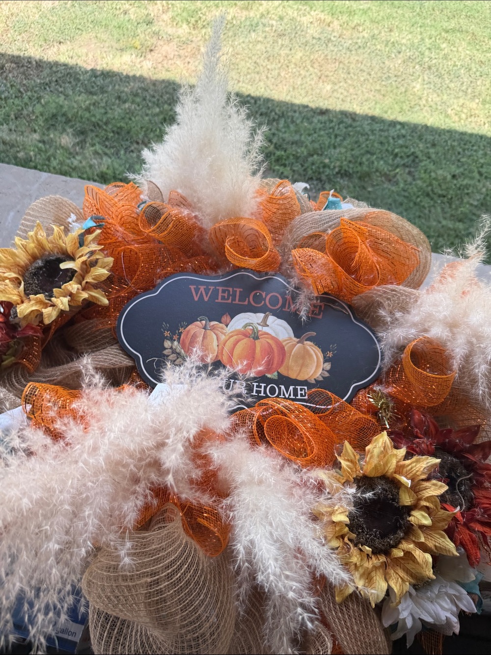 Autumn Welcome Wreath with Orange and Cream Accents